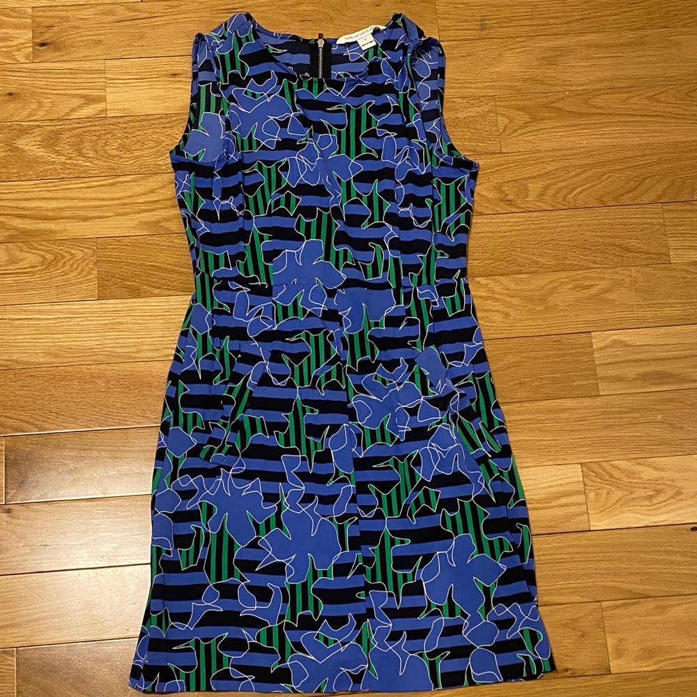 Diane Von Furstenberg Blue and Green Patterned Dress NWOT